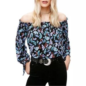 We the Free People Lexington Off Shoulder Stretchy Knit Floral‎ Top Small